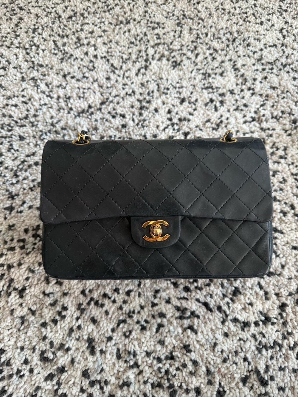 CHANEL Black Medium Classic Flap Lambskin Shoulder Bag with Gold Hardware